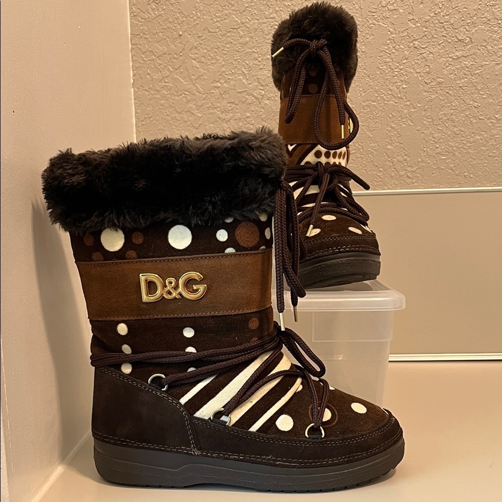 D&G Polka Dot Brown and White Boots
